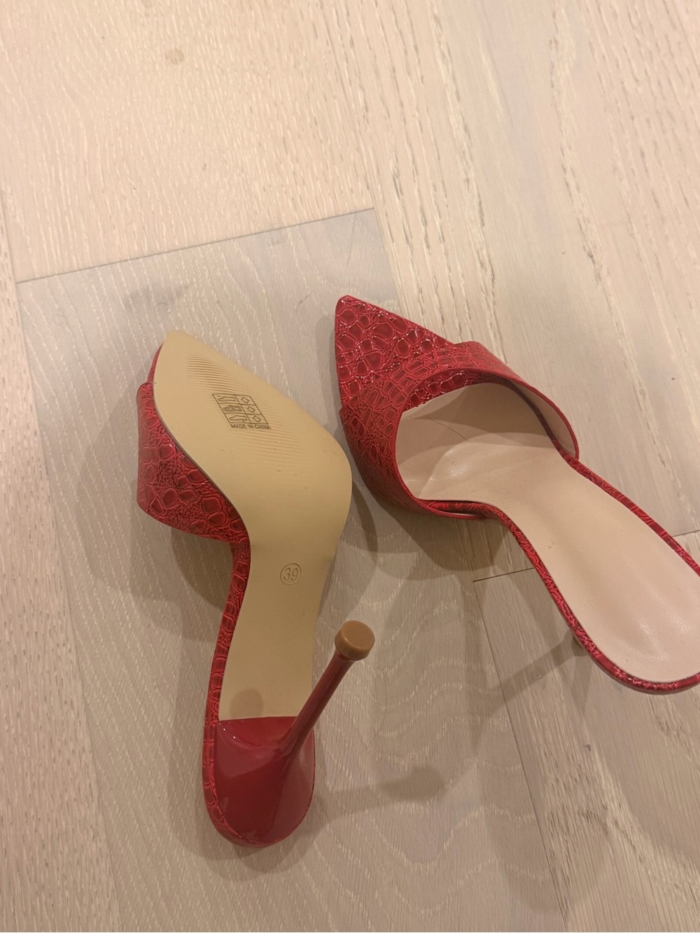 Red Pointed-Toe Slip-On Mules - Picture 2 of 3